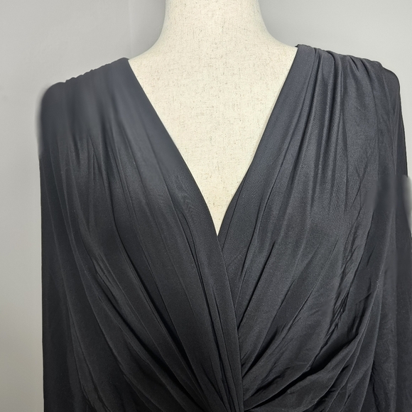 MISA Los Angeles Size Large V neck draped knot front bell sleeve black New 086 - Picture 4 of 7